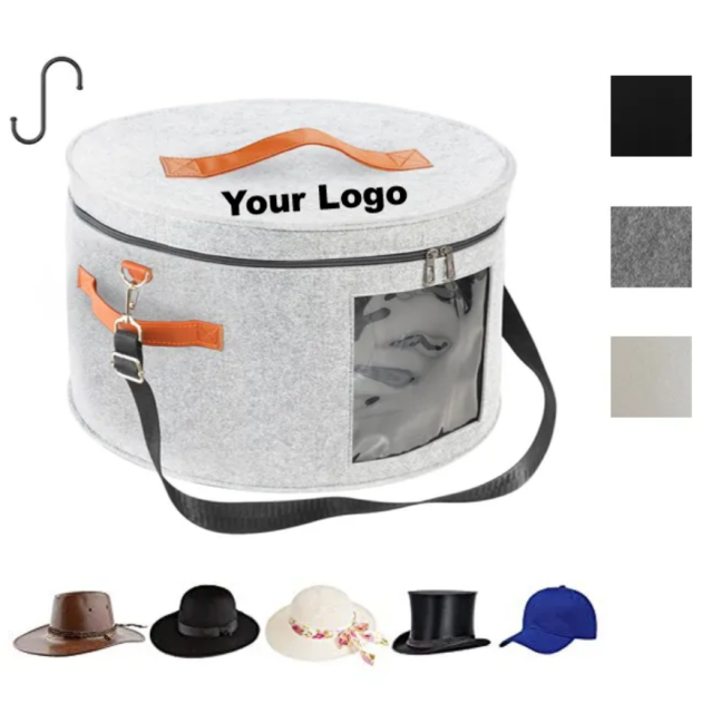 17'' Round Hat Felt Storage Box Folding Toy Organizer with Lid and Handle