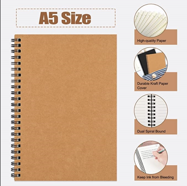 Natural Color Wire Bound Lined Page Spiral Steno Memo Notepad A5 Size