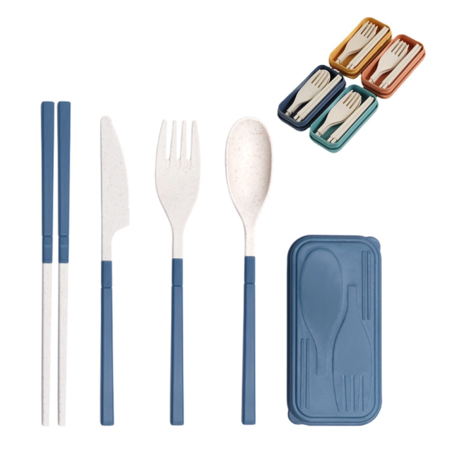 Portable Foldable Travel Utensil Set Wheat Straw Cutlery With Storage Box