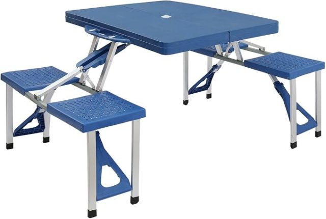 Folding Portable Outdoor Picnic Table with 4 Chair Seats