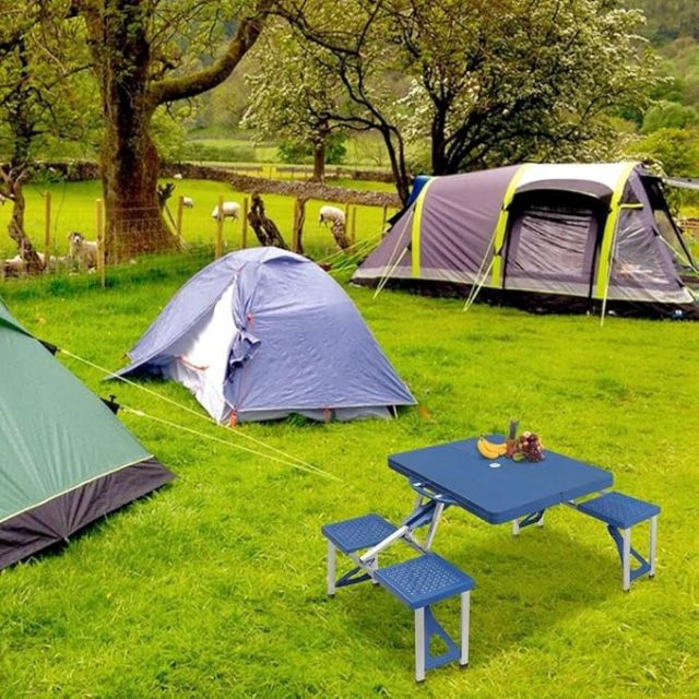 Folding Portable Outdoor Picnic Table with 4 Chair Seats