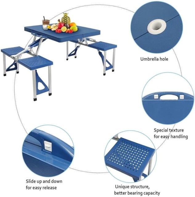Folding Portable Outdoor Picnic Table with 4 Chair Seats