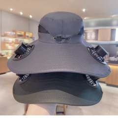 Men Solar Powered Sun Hat Wide Brim W/ USB Windproof Strap