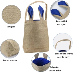 Easter Burlap Jute Tote Bag W/ Bunny Ears for Eggs Hunt