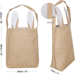 Easter Burlap Jute Tote Bag W/ Bunny Ears for Eggs Hunt