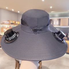 Men Solar Powered Sun Hat Wide Brim W/ USB Windproof Strap