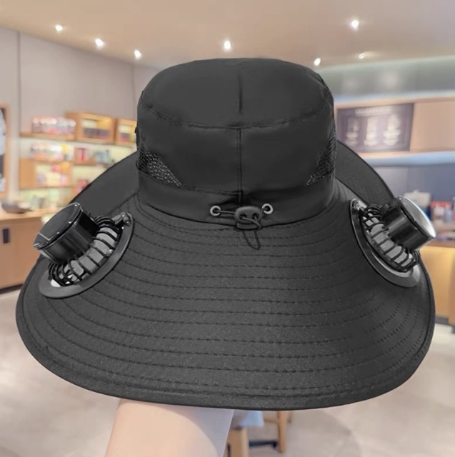 Men Solar Powered Sun Hat Wide Brim W/ USB Windproof Strap