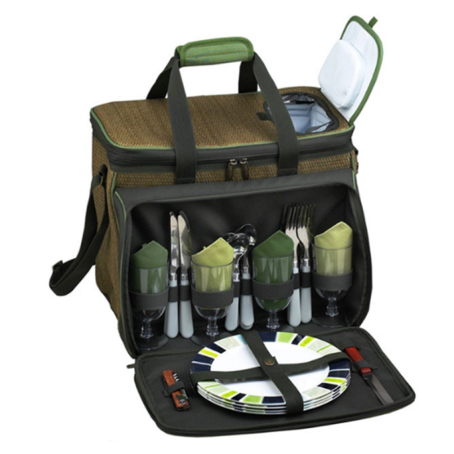 Portable Picnic Backpack for 4 Person W/ Insulated Cooler