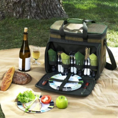 Portable Picnic Backpack for 4 Person W/ Insulated Cooler