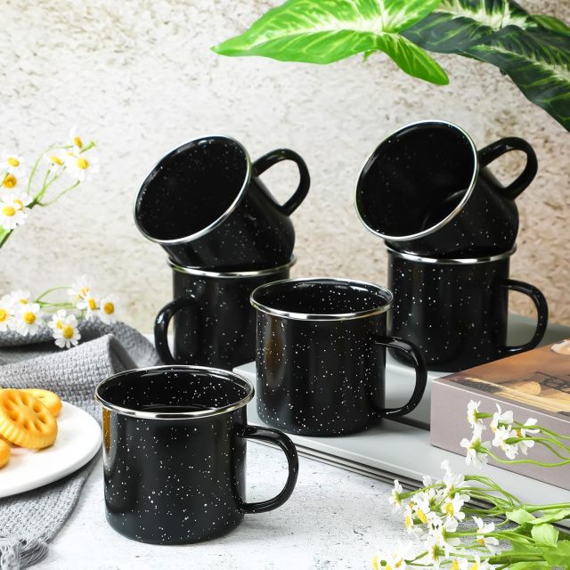 16oz Metal Enamel Coffee Mug Camping Tea Cup With Handle