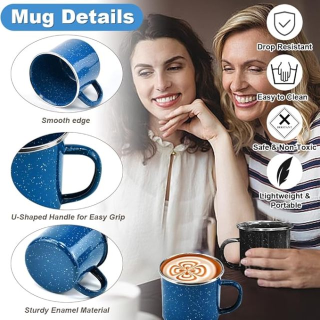 16oz Metal Enamel Coffee Mug Camping Tea Cup With Handle