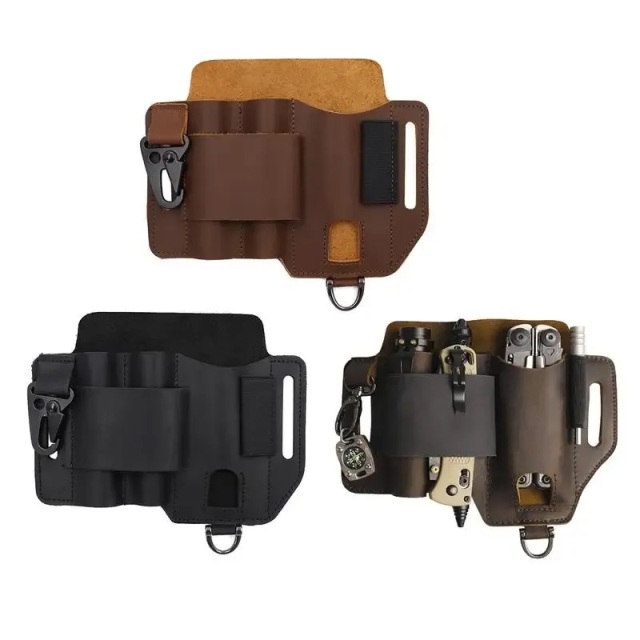 Men Multi-tool Leather Sheath EDC Pocket Organizer Storage Belt With TOOLS