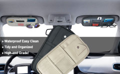 Car Visor Organizer, Truck SUV Sun Visor Storage Pocket PU Leather Pouch Holder with Multi-Pocket Double Zipper Net Pocket, for Cards Pens Sunglasses Document (Black)