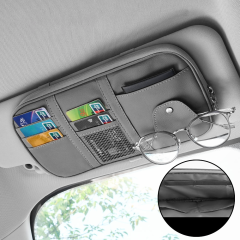 Car Visor Organizer, Truck SUV Sun Visor Storage Pocket PU Leather Pouch Holder with Multi-Pocket Double Zipper Net Pocket, for Cards Pens Sunglasses Document (Black)