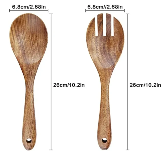 3Psc Large Wooden Salad Bowl Set with Spoon and Fork