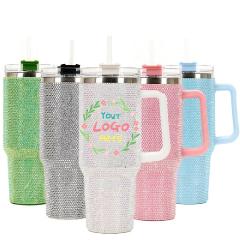 40 Oz Bling Rhinestones Tumbler With Handle Straw and Lid