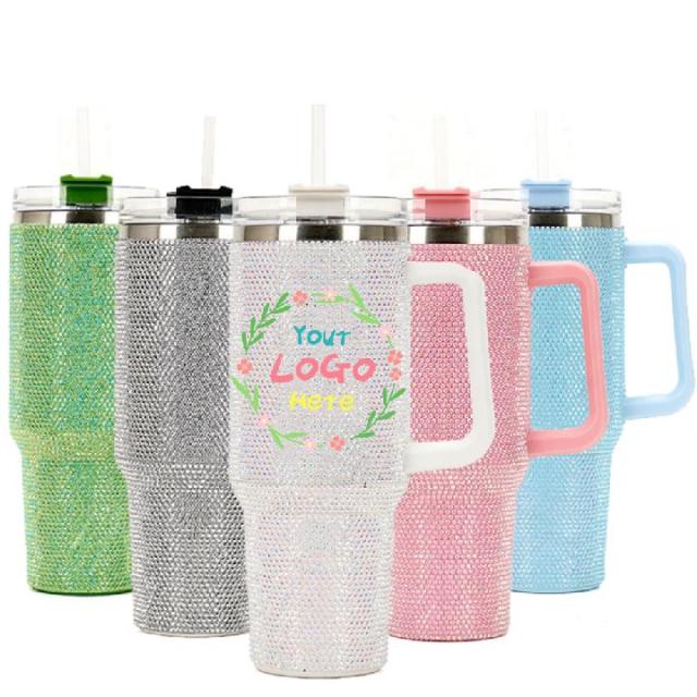 40 Oz Bling Rhinestones Tumbler With Handle Straw and Lid