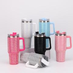 40 Oz Bling Rhinestones Tumbler With Handle Straw and Lid
