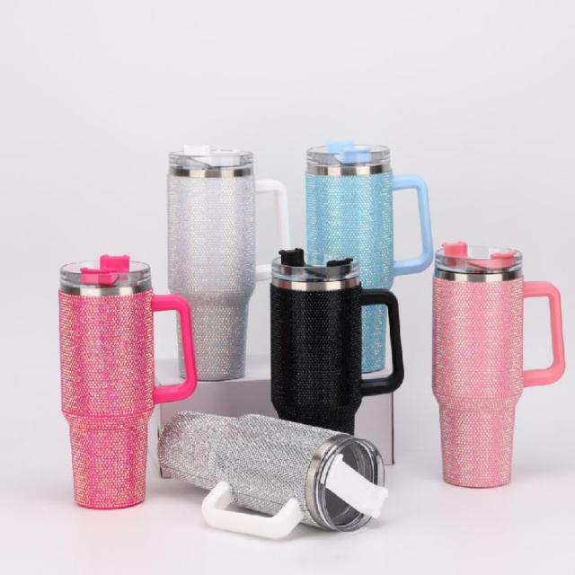 40 Oz Bling Rhinestones Tumbler With Handle Straw and Lid