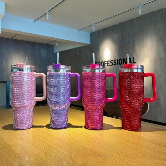 40 Oz Bling Rhinestones Tumbler With Handle Straw and Lid
