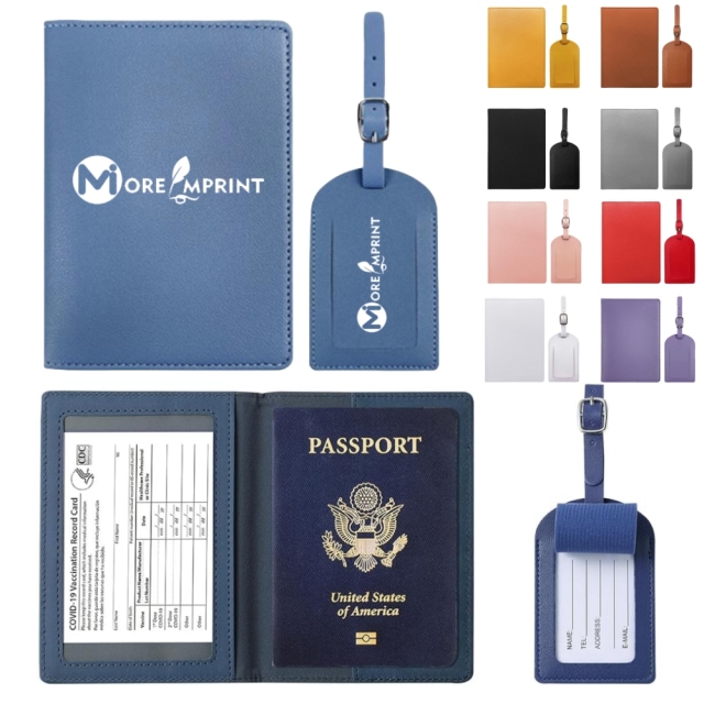 PU Leather Luggage tag and passport holder gift set