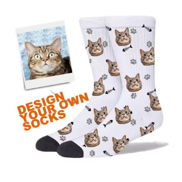 Cotton Unisex Full Color Print Jacquard Crew Socks