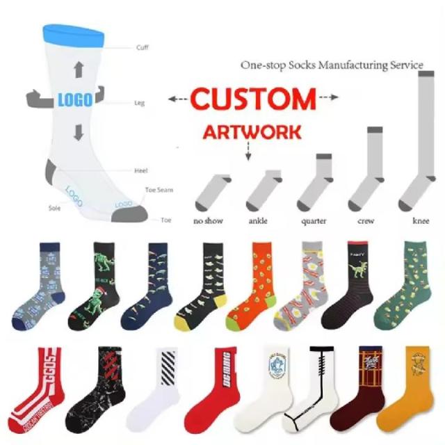 Cotton Unisex Full Color Print Jacquard Crew Socks