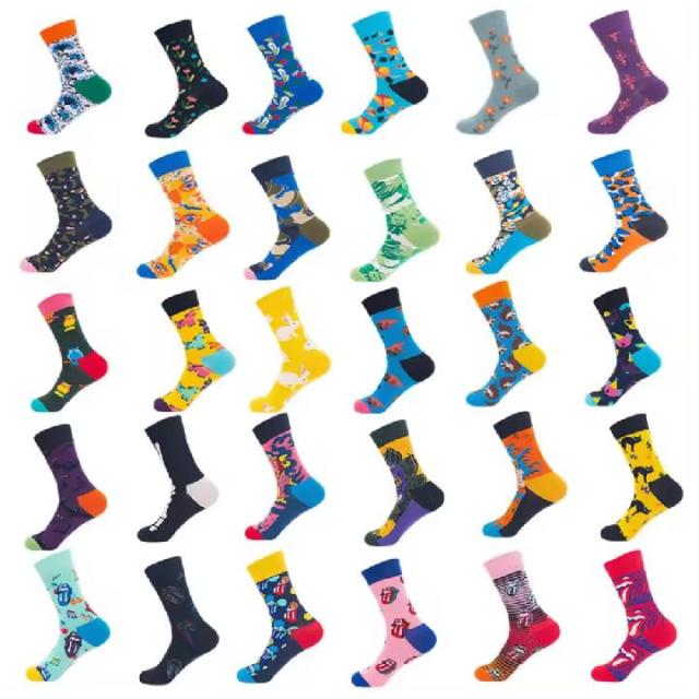Cotton Unisex Full Color Print Jacquard Crew Socks