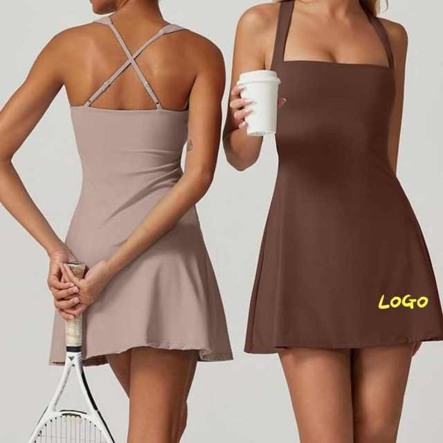 Athletic Tennis Dress with Built-in Bra&Shorts Pockets