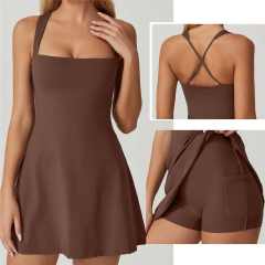 Athletic Tennis Dress with Built-in Bra&Shorts Pockets