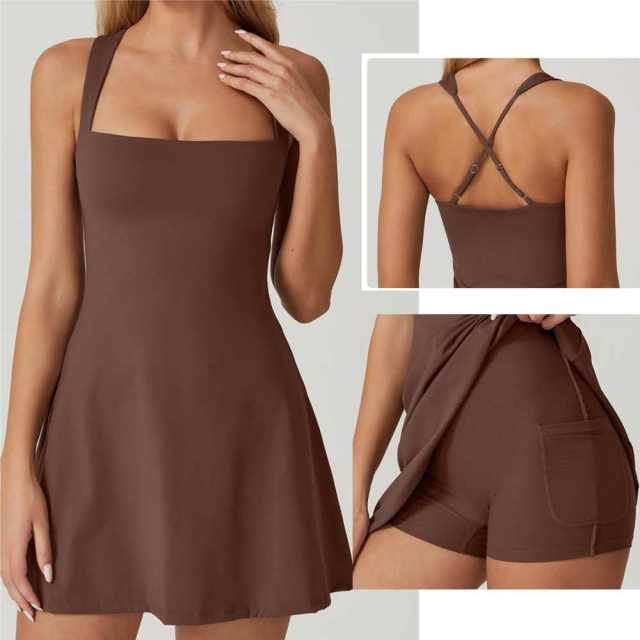 Athletic Tennis Dress with Built-in Bra&Shorts Pockets