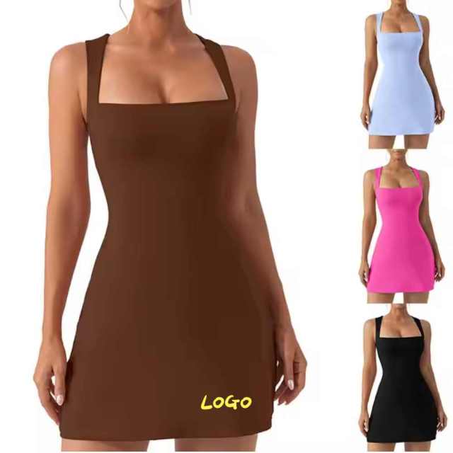 Athletic Tennis Dress with Built-in Bra&Shorts Pockets