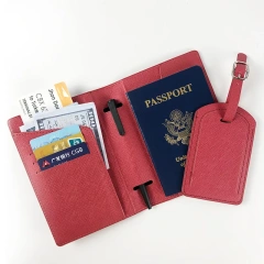 Diamond-Textured Leather Passport Holder Wallet with RFID