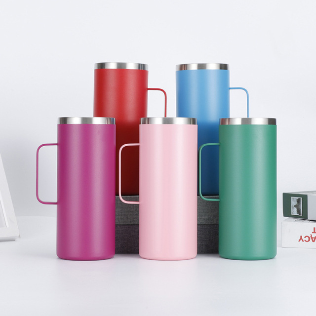 24oz Portable Travel Stainless Steel Coffee Mug With Handle
