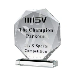 Custom Octagonal Crystal Employee Award Glass Trophy Plaque