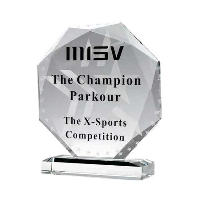 Custom Octagonal Crystal Employee Award Glass Trophy Plaque