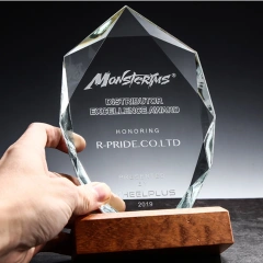 9" Personalized Clear Crystal Award Plaque Trophy With Base