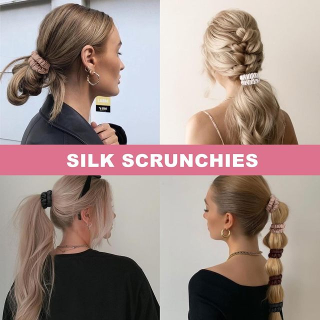 100% Mulberry Silk Scrunchies Gentle Thin Elastic Hair Ties