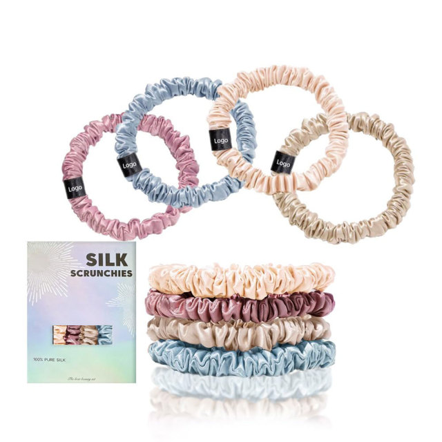 100% Mulberry Silk Scrunchies Gentle Thin Elastic Hair Ties