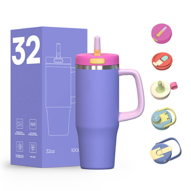 40 oz Insulated Tumbler with Interchangeable Lids & Handle