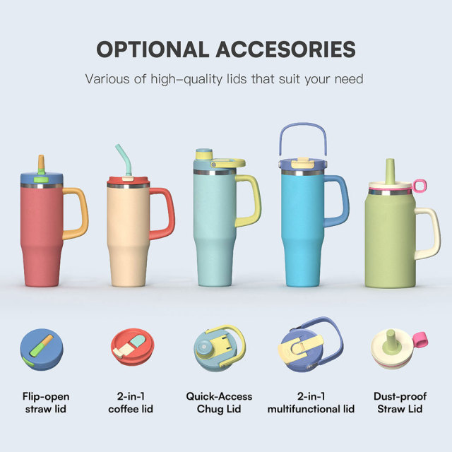 40 oz Insulated Tumbler with Interchangeable Lids & Handle