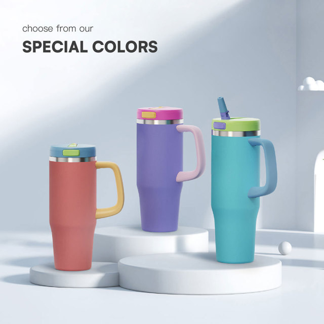 40 oz Insulated Tumbler with Interchangeable Lids & Handle