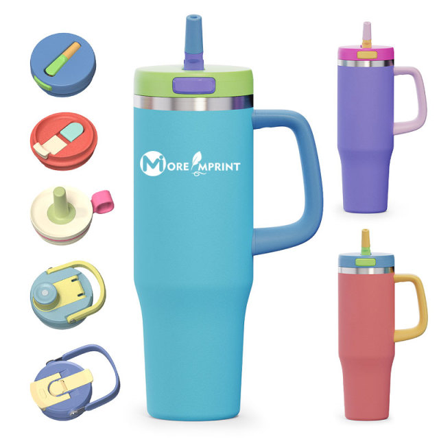 40 oz Insulated Tumbler with Interchangeable Lids & Handle