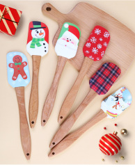 Christmas Silicone Spatula with Wooden Handle Cake Scraper