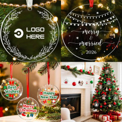 Clear Round Acrylic Christmas Ornaments DIY Blanks W/ Ribbon