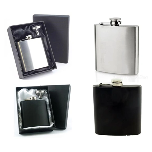 6oz. Multi-colored Stainless Steel Hip Flask Funnel Set
