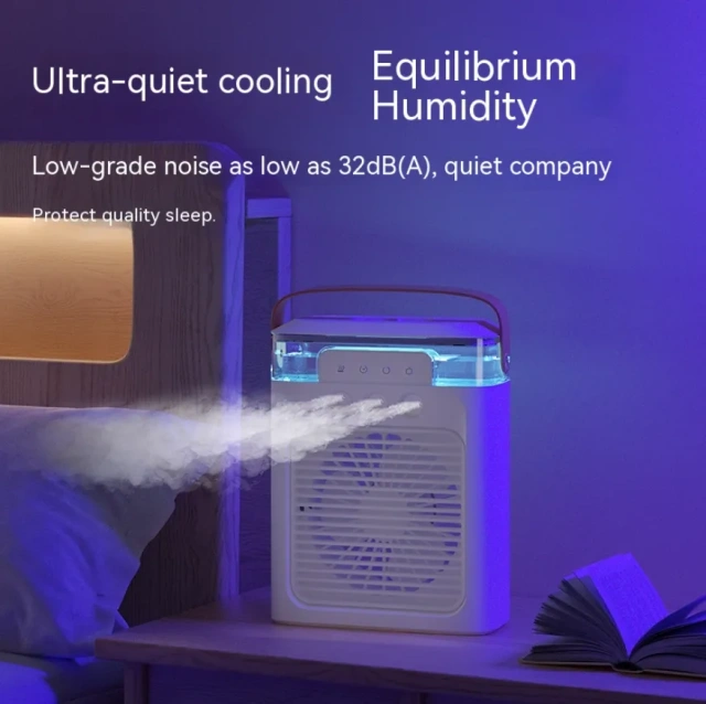 LED Desktop USB Misting Air Cooling Fan Adjustable 3 Speeds