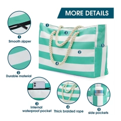 26L Canvas Waterproof Beach Tote Travel Large Zippered Bag