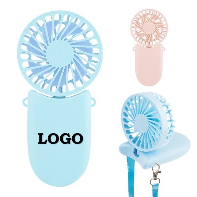 Rechargeable Folding Handheld Adjustable Fan with Lanyard