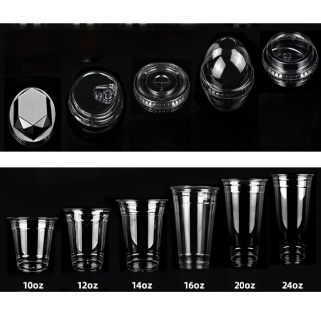 12/16/20oz PET Disposable Coffee Cup With Lid Cold Drink